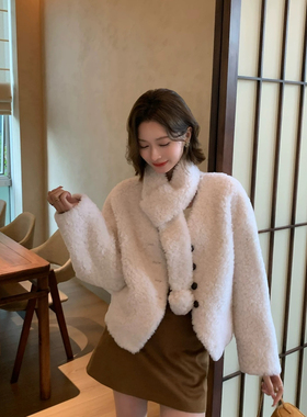 瑞家洋气减龄围巾设计羊毛外套(配可拆卸围巾)（含100羊毛）3215