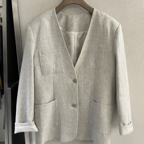 秋上新韩系高品质氛围感亚麻西服外套配飘带西装(配飘带)(10712.