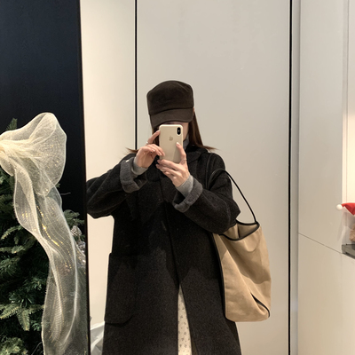 瑞瑞休闲慵懒感～韩系简约长款遮肉显羊毛外套(含100澳毛)11516W