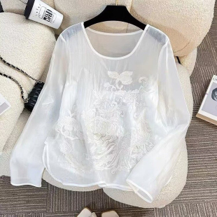 瑞瑞刺绣轻奢圆领宽松上衣百搭打底打底衫 DFL0143266 大货速发