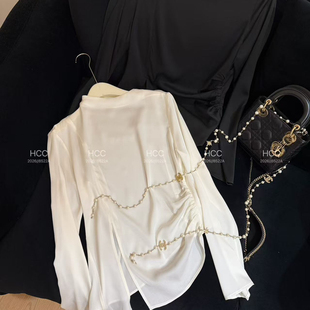 瑞瑞26年春款 无包包链条 T恤 603 前开叉斜摆宽松长袖