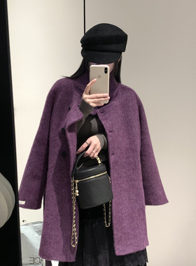 瑞瑞紫色超级爆～显瘦不挑人羊毛外套(配腰绳)(含100澳毛)2573W25