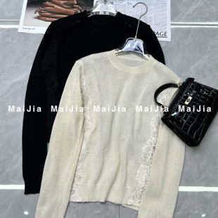 J745 小衫 瑞瑞小众设计夏上新慵懒风圆领蕾丝拼接薄款 针织衫