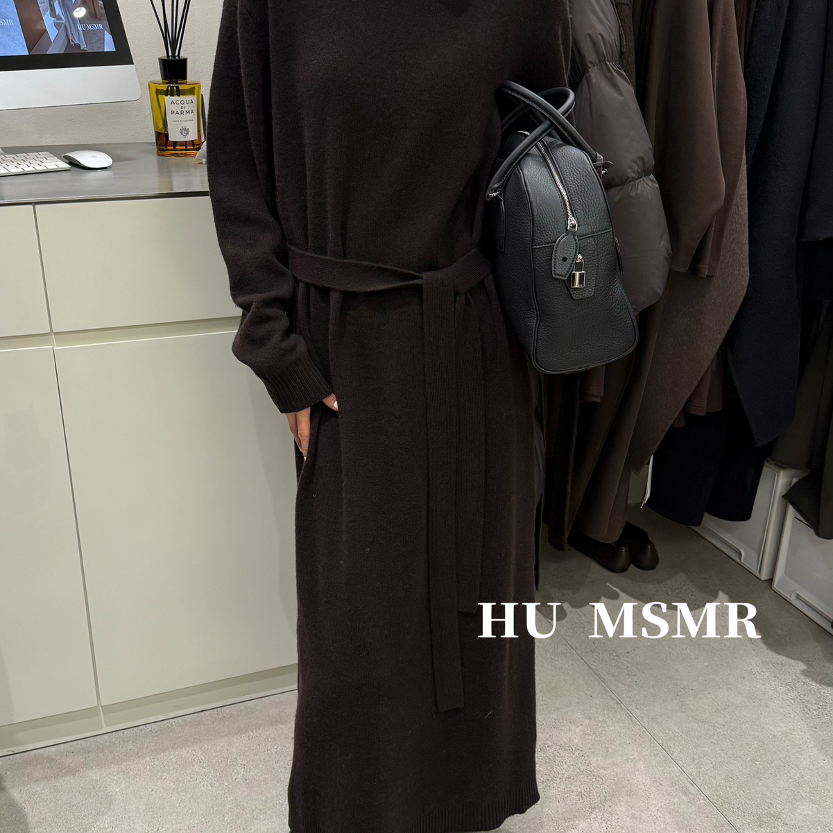 瑞设计高领长裙慵懒风洋气显瘦连衣裙(配腰绳)（含100羊毛）RM063