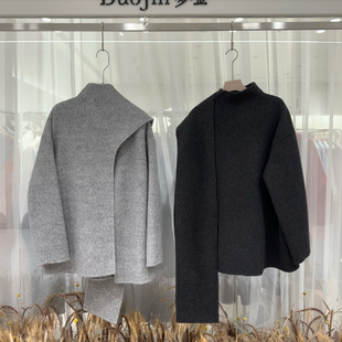 瑞瑞冬上新系带设计感宽松羊毛外套含90羊毛215 2561
