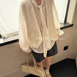 瑞瑞简高级感纯色亚麻拼接花边设计宽松显瘦马甲(15亚麻)DB17152