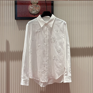 瑞瑞26年春款 w752 设计感重磅钉珠刺绣显瘦亚麻衬衫