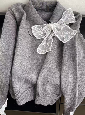 瑞瑞早春韩系气质温柔风百搭保暖毛衣(配可拆卸蕾丝蝴蝶结)n2201