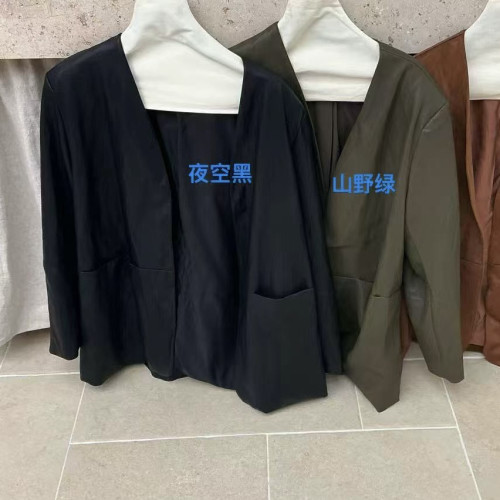 秋上新大牌简约v领磁吸门襟金属丝皮衣外套秋季新品皮衣53007