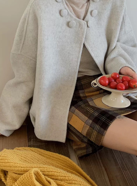 瑞瑞韩系圆领小香风蝙蝠袖高级感羊毛外套（含100澳毛）66016