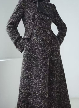 瑞瑞老钱风高级感精纺羊毛加厚皮革拼接骑士大衣含70羊毛42488