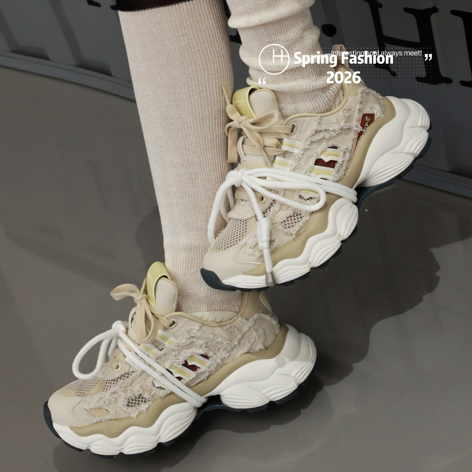 欧洲站2026春季新款女鞋厚底增高老爹鞋透气网面系带休闲运动鞋潮,女鞋,时尚休闲鞋,淘宝优惠券,粉丝福利购,淘宝优惠卷