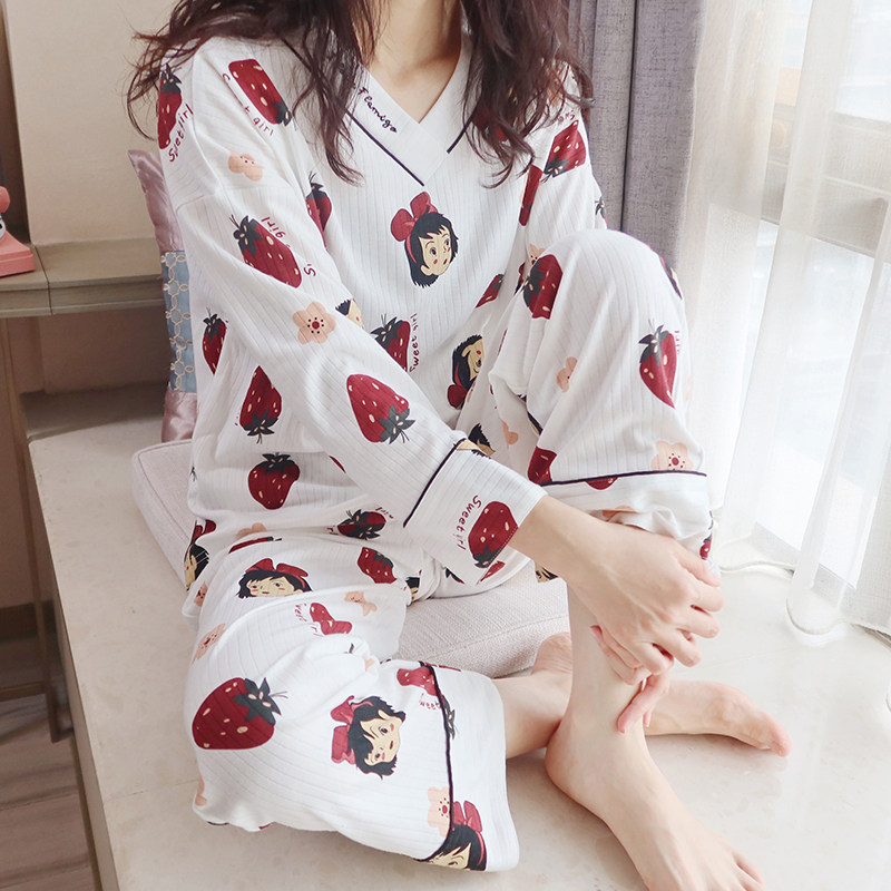 ins风睡衣女春秋款纯棉长袖薄款学生可爱家居服韩版春季两件套装