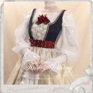 lolita方领一字肩羊腿袖网纱内搭