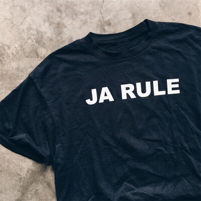 Ja rule杰鲁东岸嘻哈歌手字母印花痞帅短袖Cityboy复古街舞T恤男