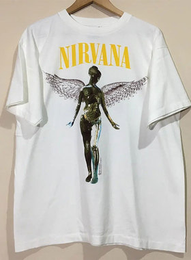 NIRVANA涅槃摇滚乐队潮牌短袖科特柯本天使vintage古着感情侣T恤