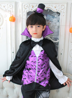 万圣节男童服装COS紫色吸血鬼礼服 伯爵装扮表演服
