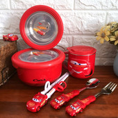 小汽车儿童碗组合套装 迪士尼餐具 汽车总动员304不锈钢组合碗