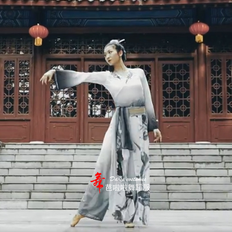 古典舞练功服飘逸水墨舞演出服古风飘逸剑舞太极舞蹈服书生汉服女