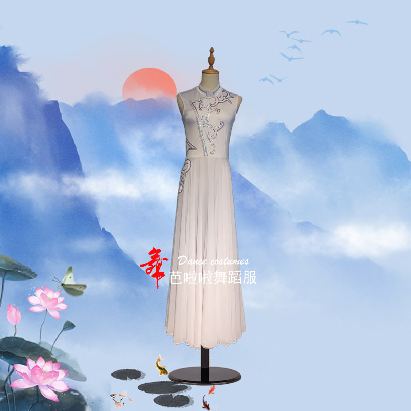 桃李杯飘逸白色大裙摆艺考演出服