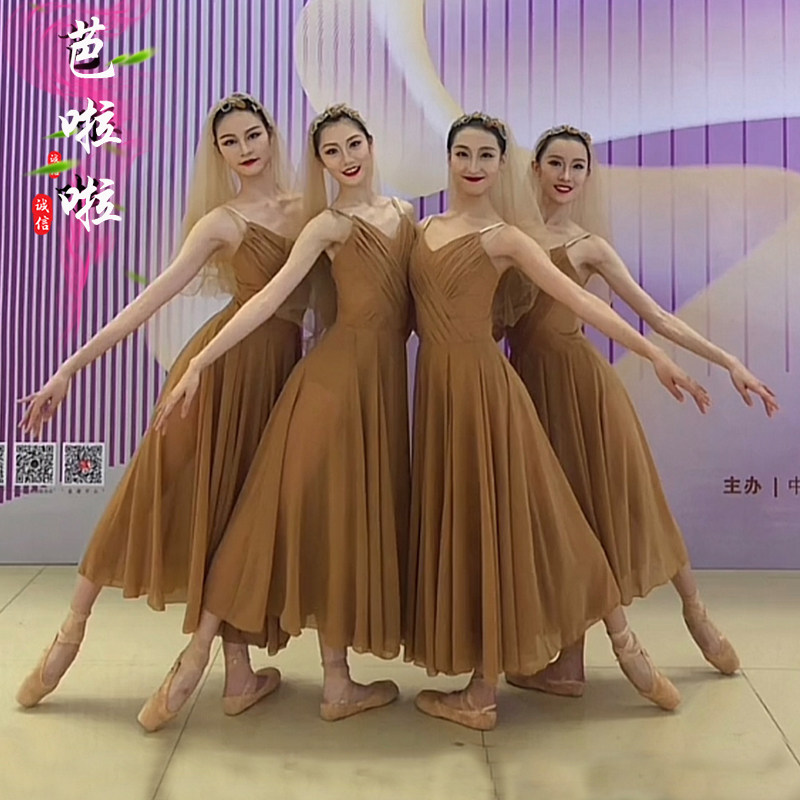 现代舞演出服艺术照写真摄影连衣裙飘逸大摆裙舞蹈服芭蕾吊带纱裙