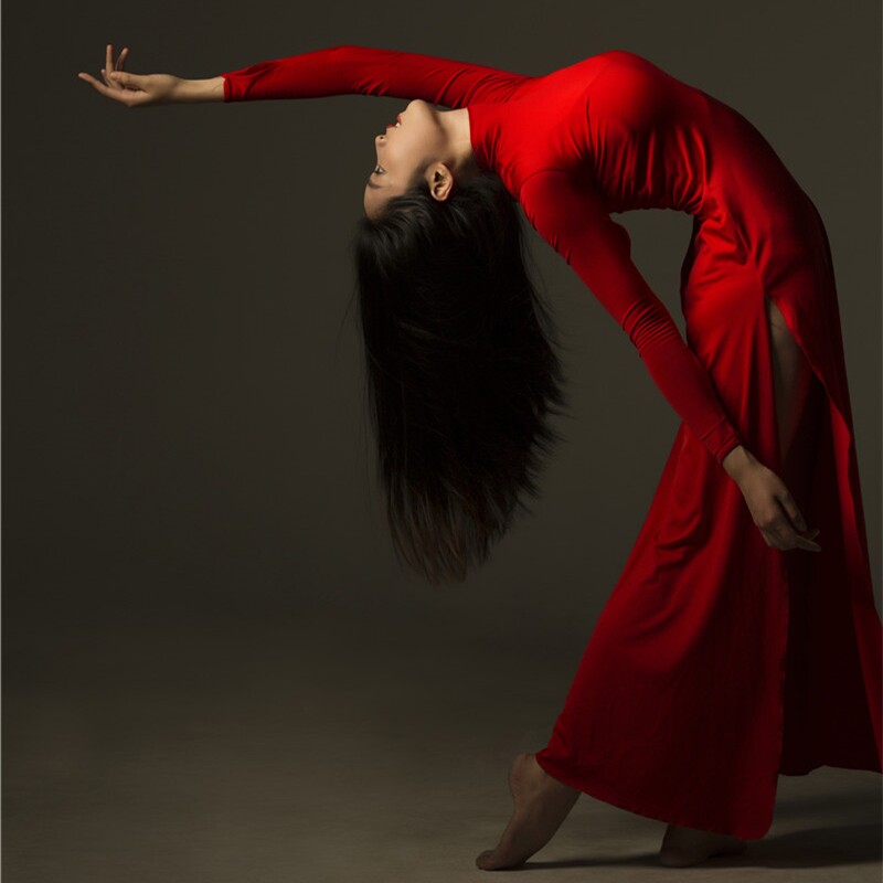 现代舞唐诗逸同款舞蹈服车展服连衣裙练功服艺考服芭蕾舞演出服红
