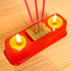 香烛套装 红蜡烛酥油烛小棒香竹签香带底座一次性烛台便携式 小烛台