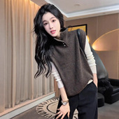 法式 马甲女士早秋叠穿保暖内搭背心羊毛上衣 外穿半开高领针织衫