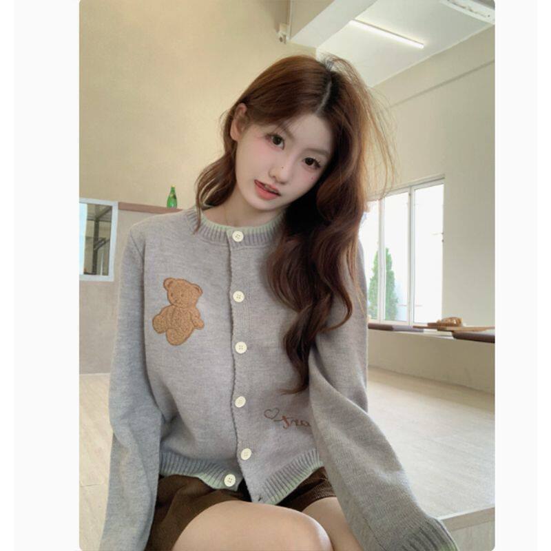 灰色针织开衫毛衣女装春装2026年新款开春外套内搭春秋外搭上衣潮