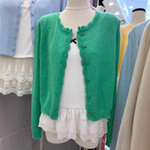 软糯薄款 毛衣女早春新款 钩花气质十三行纯色简约宽松外搭针织开衫