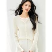 针织衫 拼色圆领纽扣假两件设计长袖 上衣 时尚 实拍春季