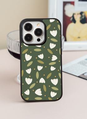 「翠底白花」苹果iPhone17promx手机壳16钢化玻璃OPPOFINDX9保护套荣耀14红米VIVOX300s小米15华为mate80全包