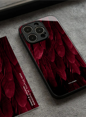 冷淡风红色羽毛适用iPhone17苹果13promax手机壳vivox90玻璃p60一加oppo荣耀80保护套11全包小米12华为mate50