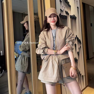 女韩系拼接棒球领夹克外套短裤 2026春季 休闲套装 时尚 两件套 新款