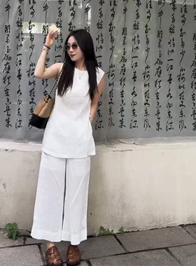 无袖背心阔腿裤套装女两件套
