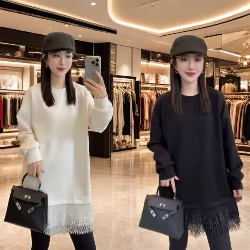 韩版蕾丝拼接卫衣裙减龄大衫