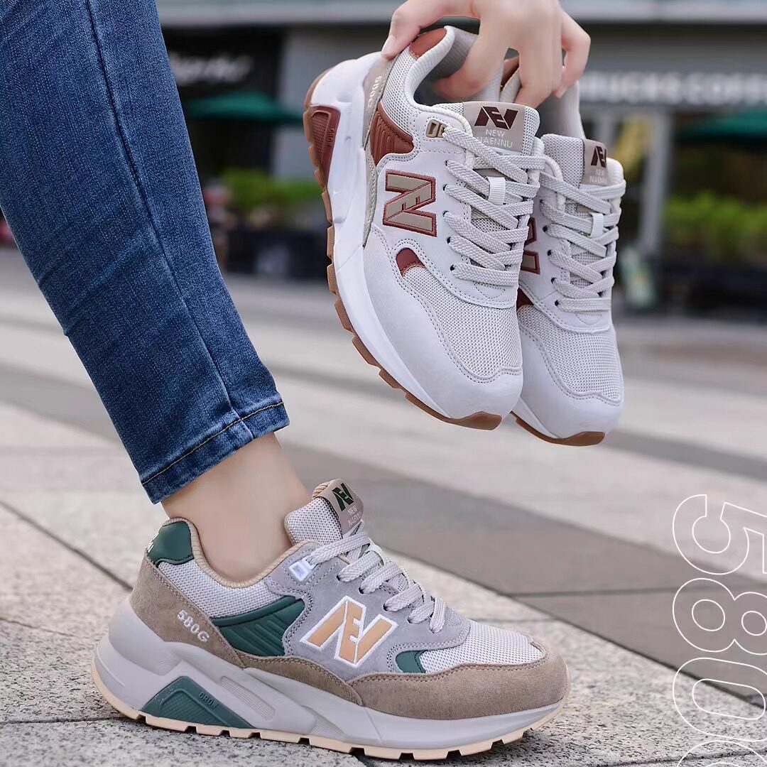 官方正品n字鞋580女士休闲运动鞋春季新款真皮n字女鞋减震跑步鞋