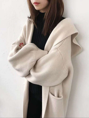 绵羊绒开衫连帽外搭口袋