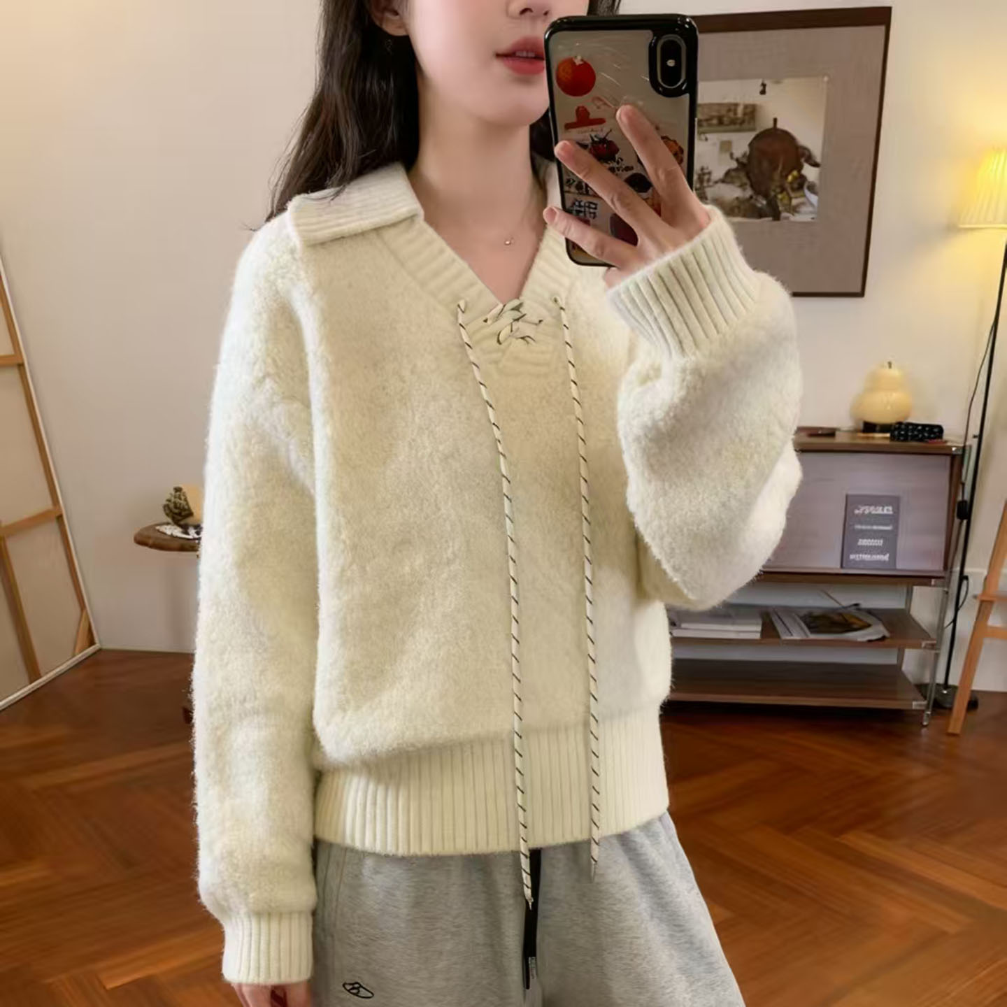 韩系设计感系带加厚保暖毛衣女