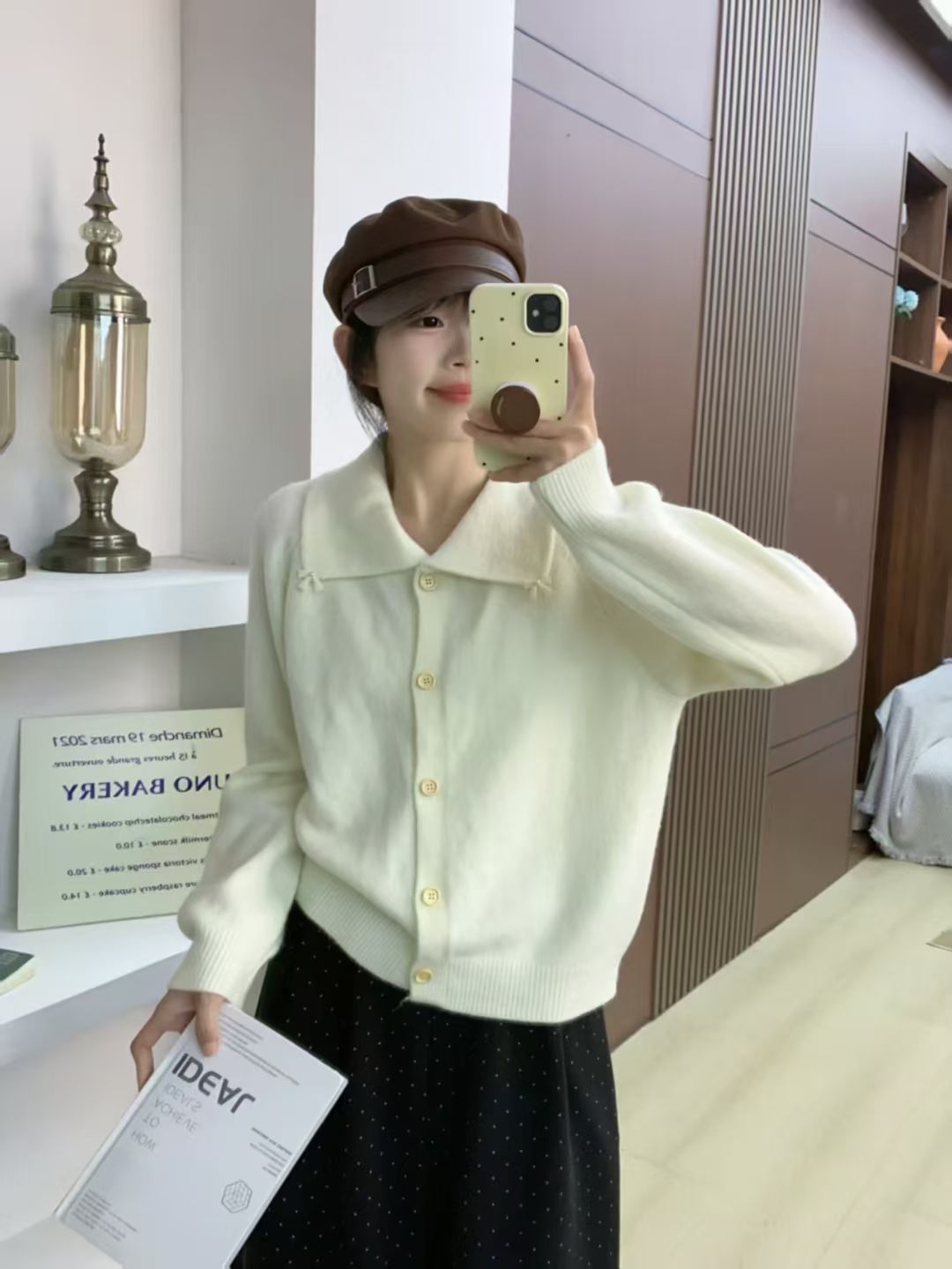 温柔风洋气时尚翻领针织开衫女