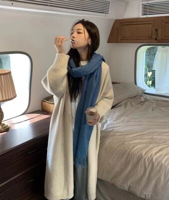 温柔风针织开衫中长款过膝