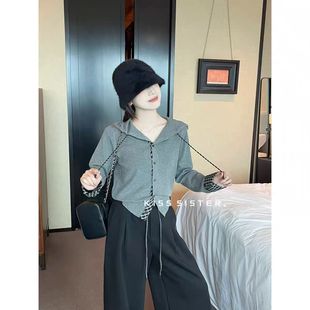 2025新款拼接连帽假两件针织开衫女秋冬季独特漂亮春秋毛衣外套