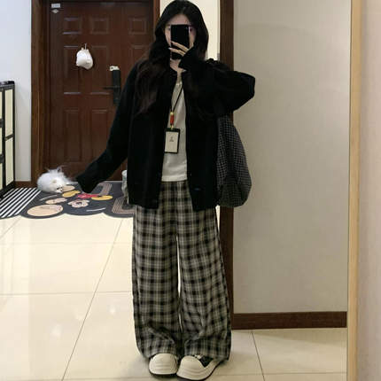 黑色针织开衫女秋季宽松慵懒风休闲百搭高级感外搭毛衣外套上衣冬