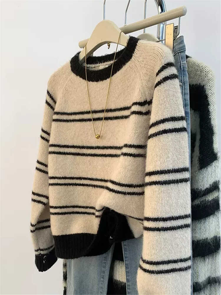 绵羊绒针织衫优质慵懒风圆领宽松