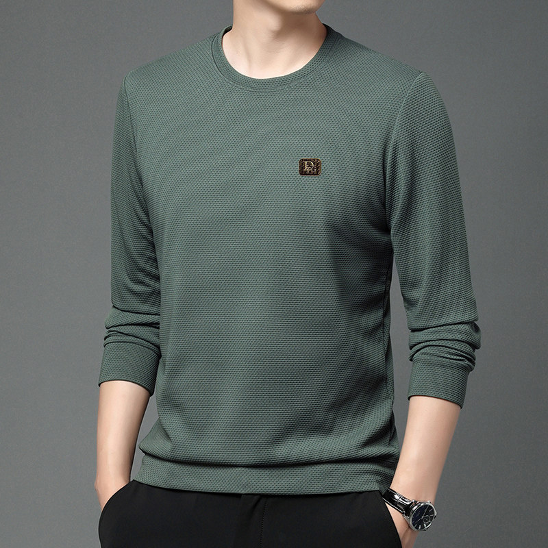 美洲邦2025年新款男T恤长袖薄款中老年人卫衣爸爸条纹印花棉质