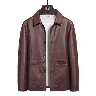 美洲邦皮衣男加绒中年爸爸春装冬装中老年外套中年休闲皮夹克男装