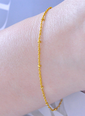 极细小镀24K金色万能圆扣圆珠隔珠手链超细隐形闪O波光小金珠手链