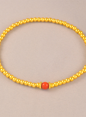 叠搭手链沙金色珠串手链点缀仿珊瑚珠手串女小金珠手链送女友礼物