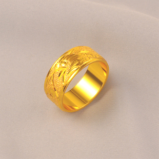 5克闭口指环镀24K金色龙纹戒指男款招财仿真戒指龙戒送男友送长辈