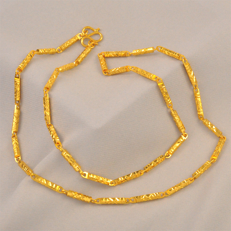 14克 礼盒装转运沙金项链男女款仿真黄金实心六角竹节项链送女友